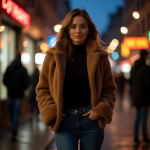 Urban Winter Chic: A Teddy Bear Coat and Denim Love Story