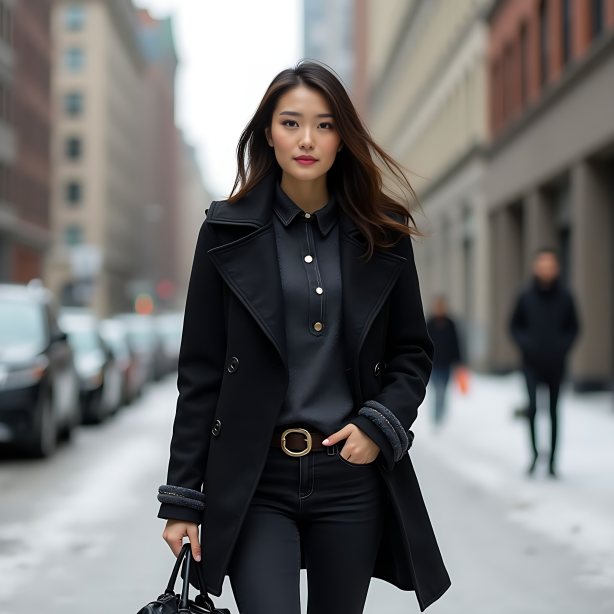Sleek Tailored Black Coat for Winter: Monochrome Urban Sophistication with Minimalist Elegance