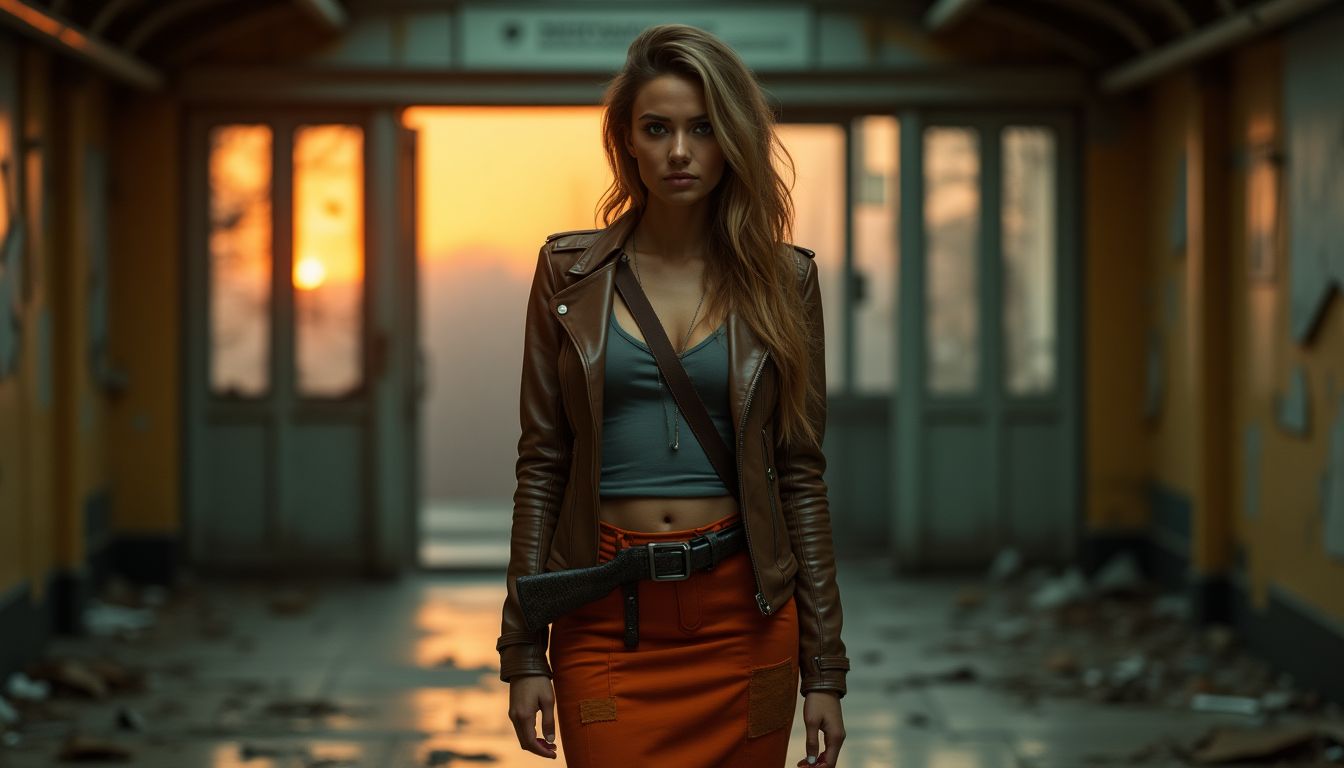 story_image_1735097848_file Burnt Orange Pencil Skirt with Gray Turtleneck and Sleek Brown Leather Jacket: Chic Urban Fall Style for Modern Elegance