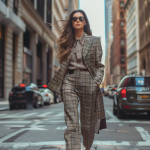 Timeless Tailored Earth-Toned Plaid Suit for Sophisticated Urban Street Style in Fall