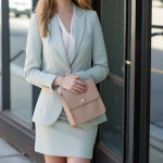 Mastering Urban Elegance: Stylish Mint Green Blazer, Chic White Blouse, and Tailored Skirt Inspiration for Modern Cosplay Looks