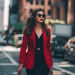 Crimson Blazer and Black Dress: Urban Elegance Inspired by Fashion-Forward Cosplay Style