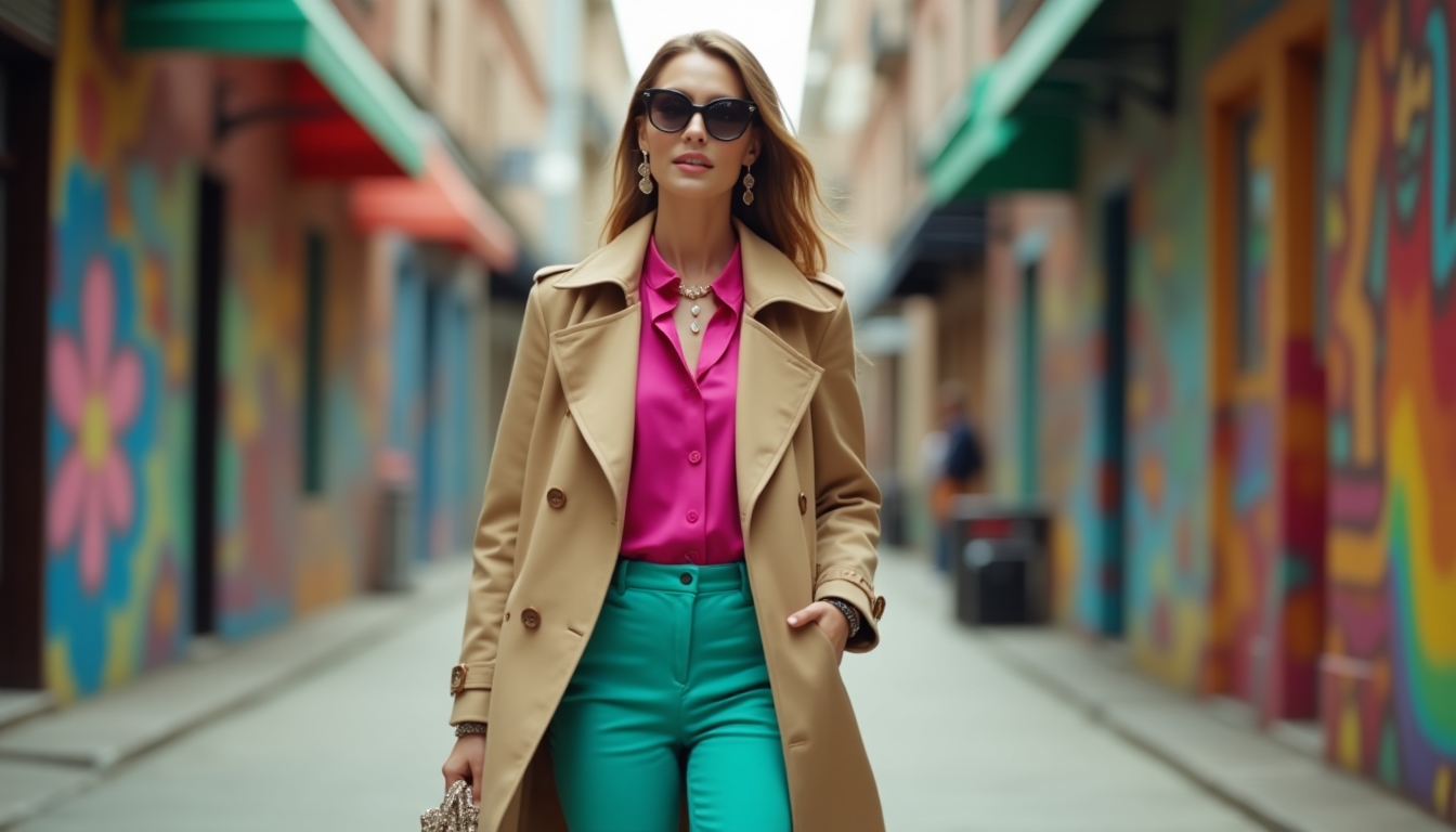 look4_1745084765_file Elevate Your Spring Style with a Beige Trench Coat and Vibrant Colorful Outfits