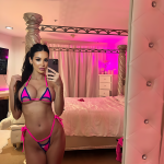 Pink and Blue High-Waisted Bikini with Gold Accents – Modern Vintage Adriana Lima-Inspired Swimwear