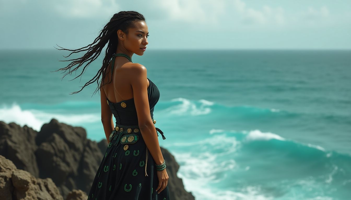 story_1735408678_file Black Bikini Fashion: Minimalist Swimwear with Intricate Patterns and Coastal Elegance