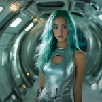 Futuristic Aquamarine and Silver Cosplay: Elevate Your Style with Avant-Garde Clothing, Iridescent Colors, and Architectural Elegance